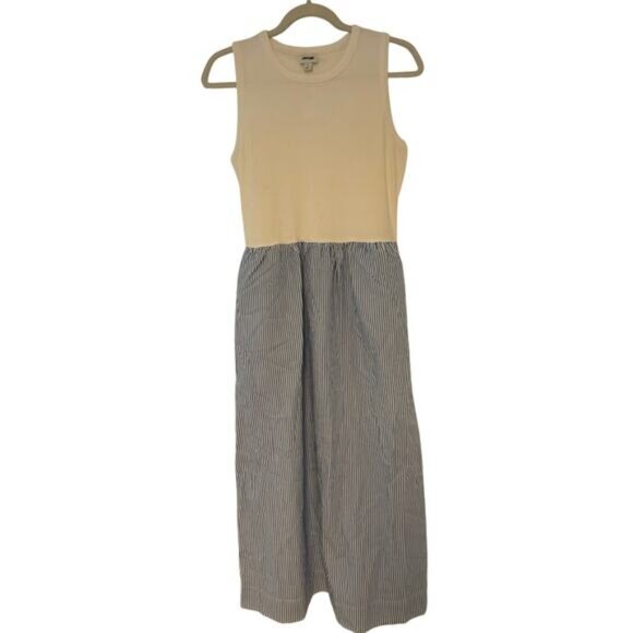 NWT J.Crew Striped Ribbed Knit Mixy Dress White Blue Size Small - Picture 2 of 7